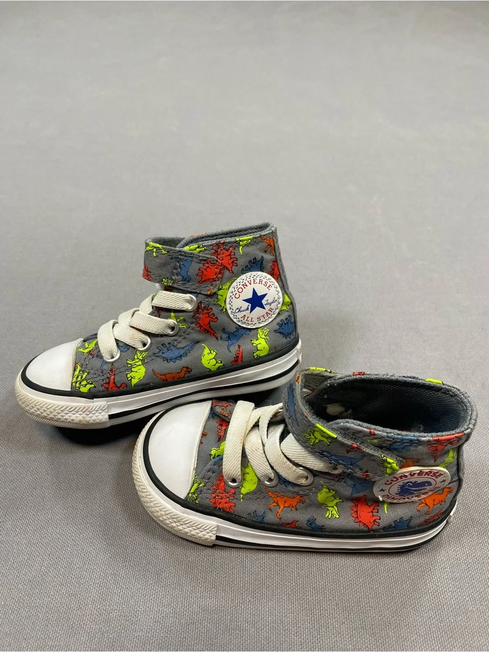 Converse Kids Gray High-Top Sneakers with Neon Dino Print